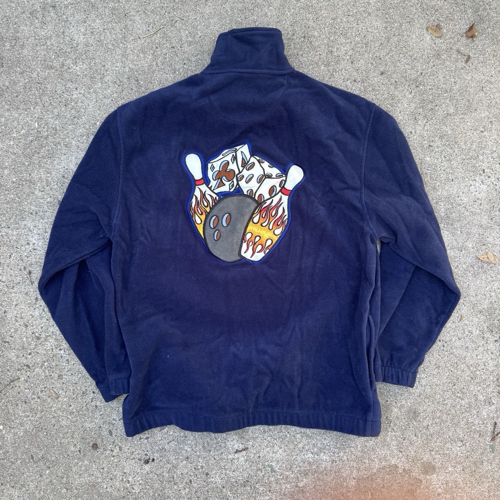 Vintage JNCO Jeans 1/4 Zip FleeceJacket Bowling Dice Embroidered Y2K XL